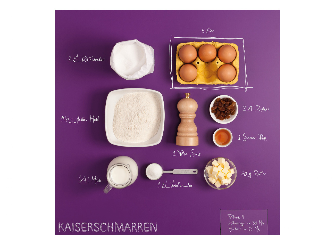 Kaiserschmarrn Zubereitung: Zutatenliste
