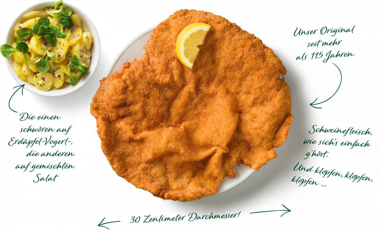 Das originale Figlmüller Wiener Schnitzel - serviert mit Kartoffelsalat & Zitrone.