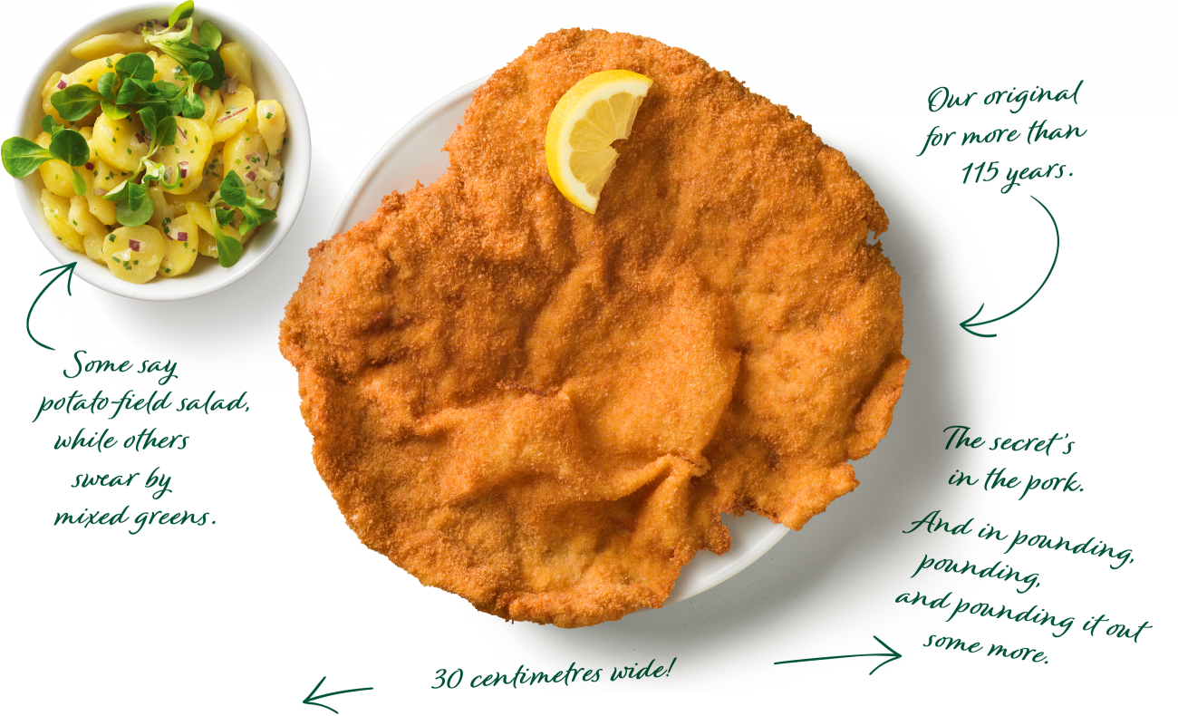 Das originale Figlmüller Wiener Schnitzel - serviert mit Kartoffelsalat & Zitrone.
